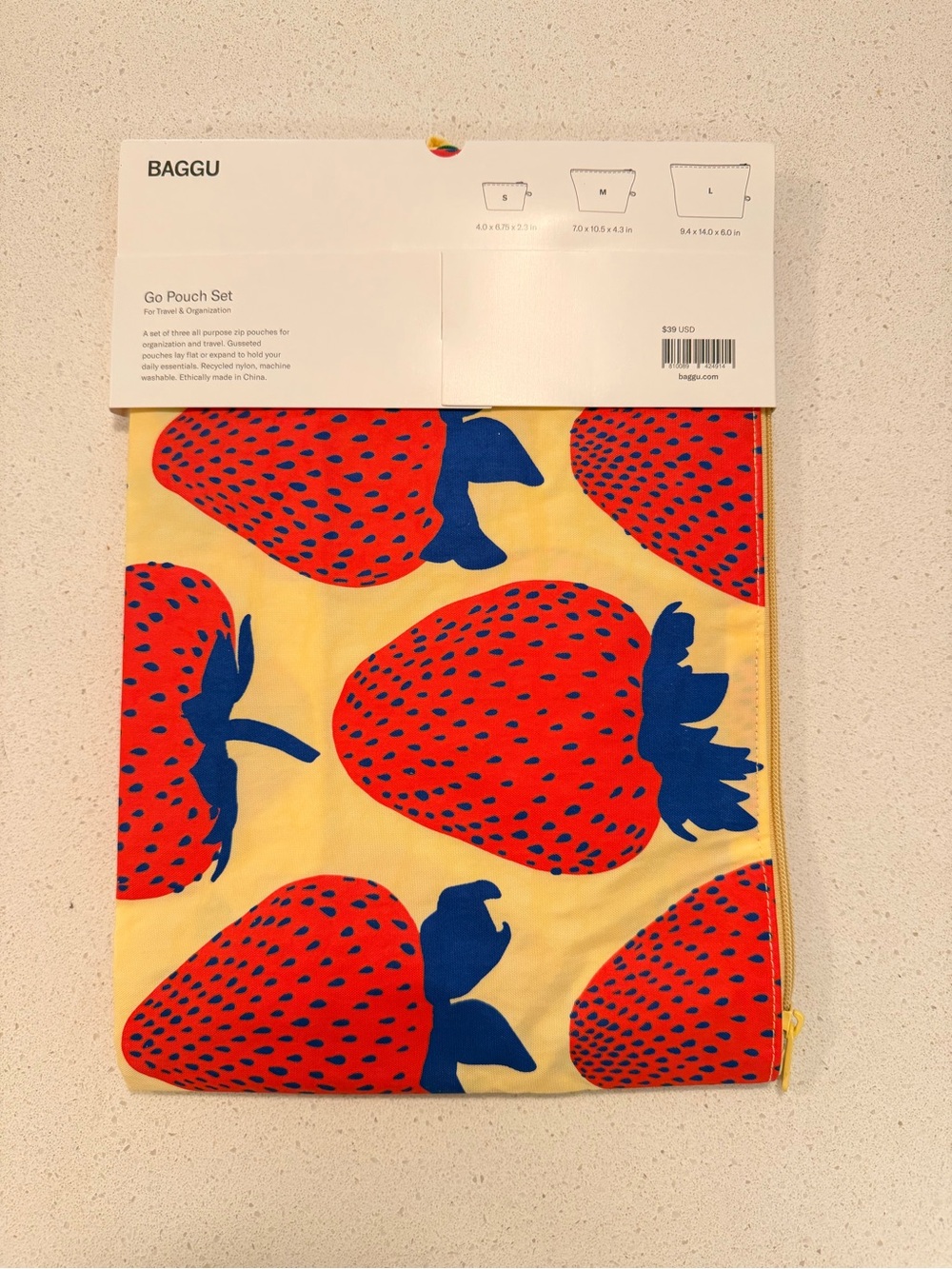 Go Pouch Set - Multicolor Strawberry Fruit Print (Red, Blue, Green, Yellow) - Picture 2 of 3
